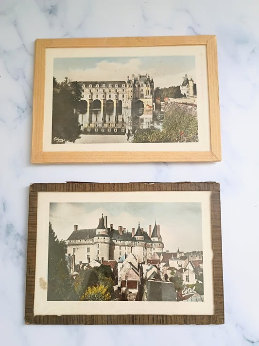 Pair of Vintage French Chateau Prints, Small Photos Chateau Wall Art