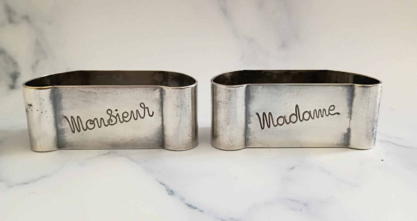 French Vintage Silver Plated Monsieur & Madame Napkin Rings
