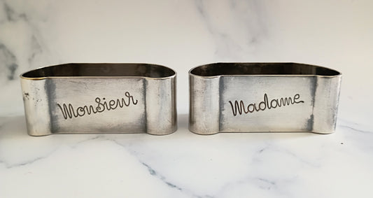 French Vintage Silver Plated Monsieur & Madame Napkin Rings