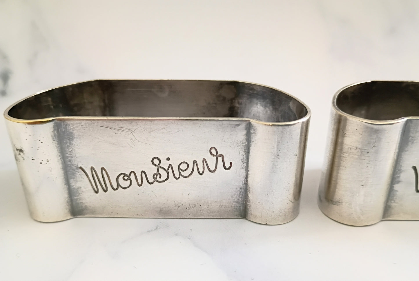 French Vintage Silver Plated Monsieur & Madame Napkin Rings