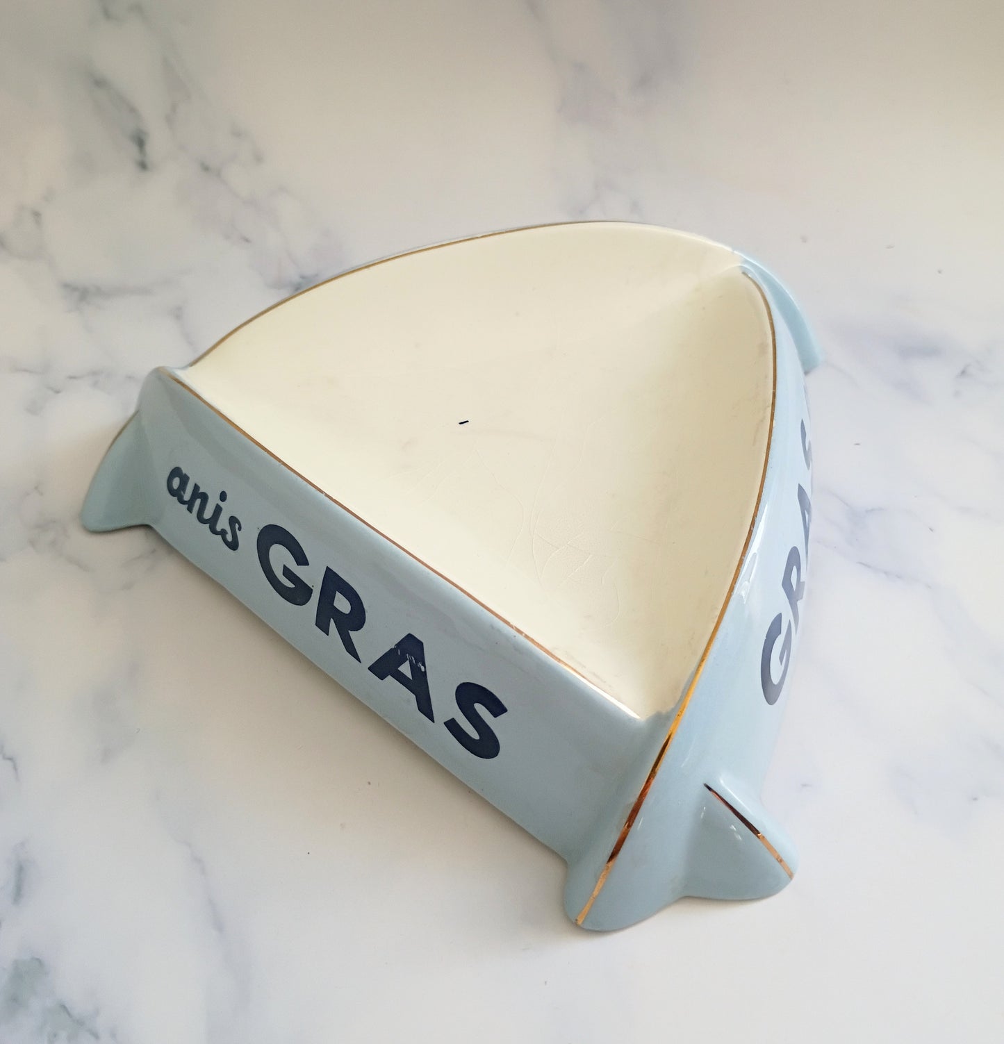 Vintage French Blue Anis Gras Advertising Ashtray