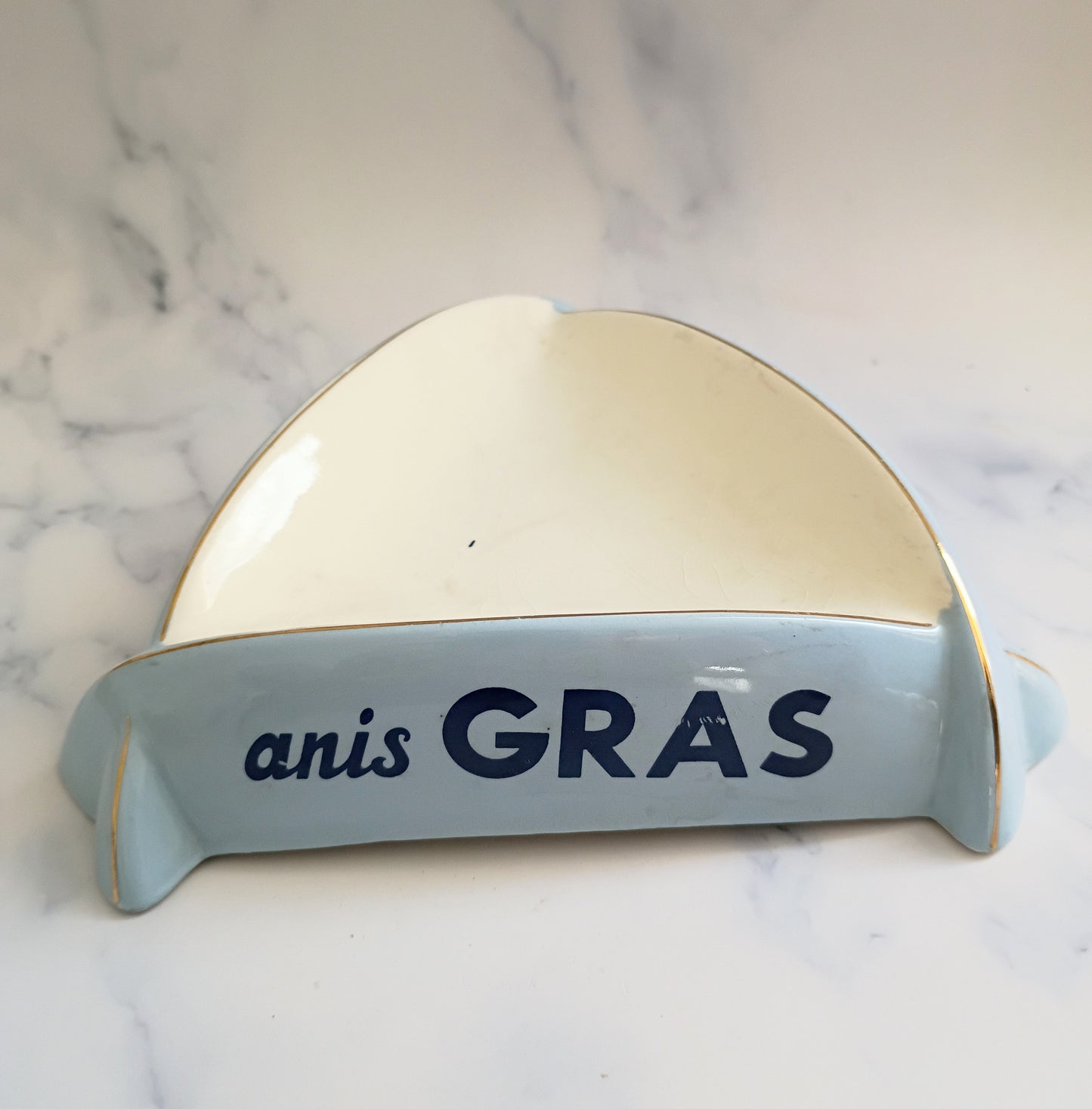Vintage French Blue Anis Gras Advertising Ashtray