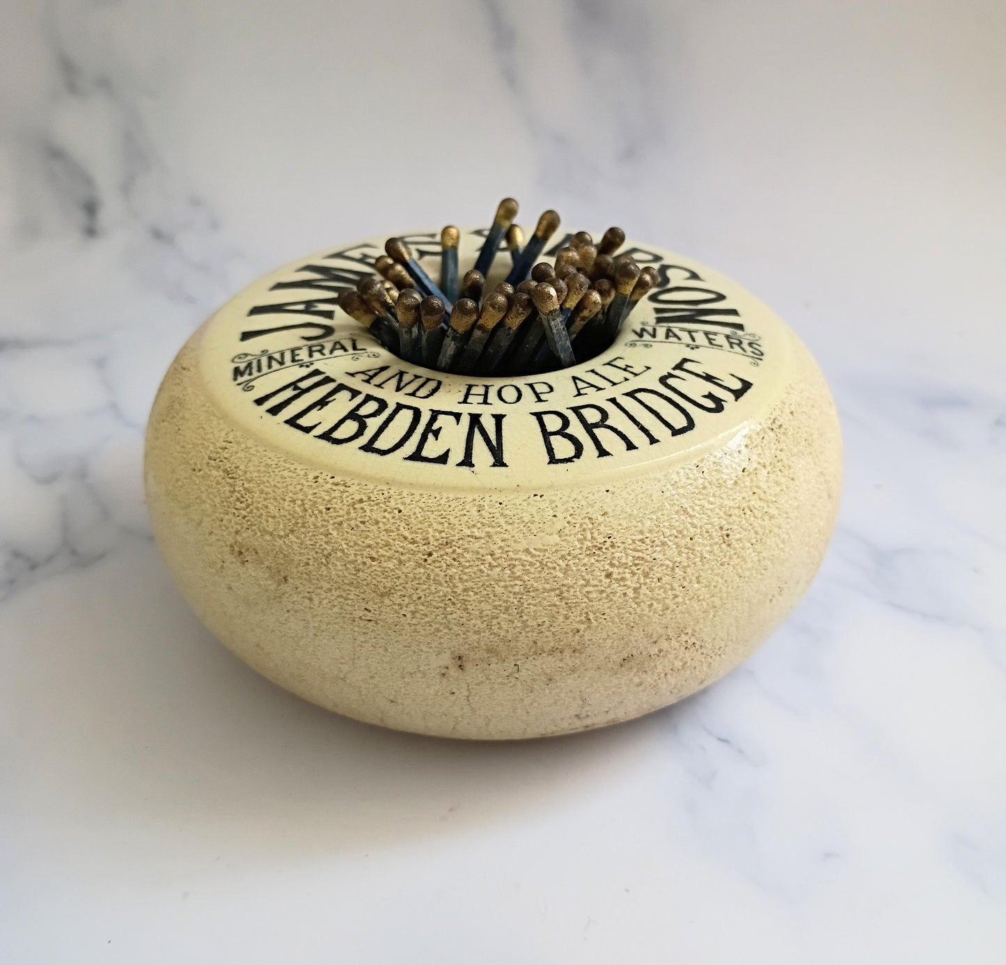 Antique English Pub Advertising Match Striker Holder, James Simpson Hop Ale