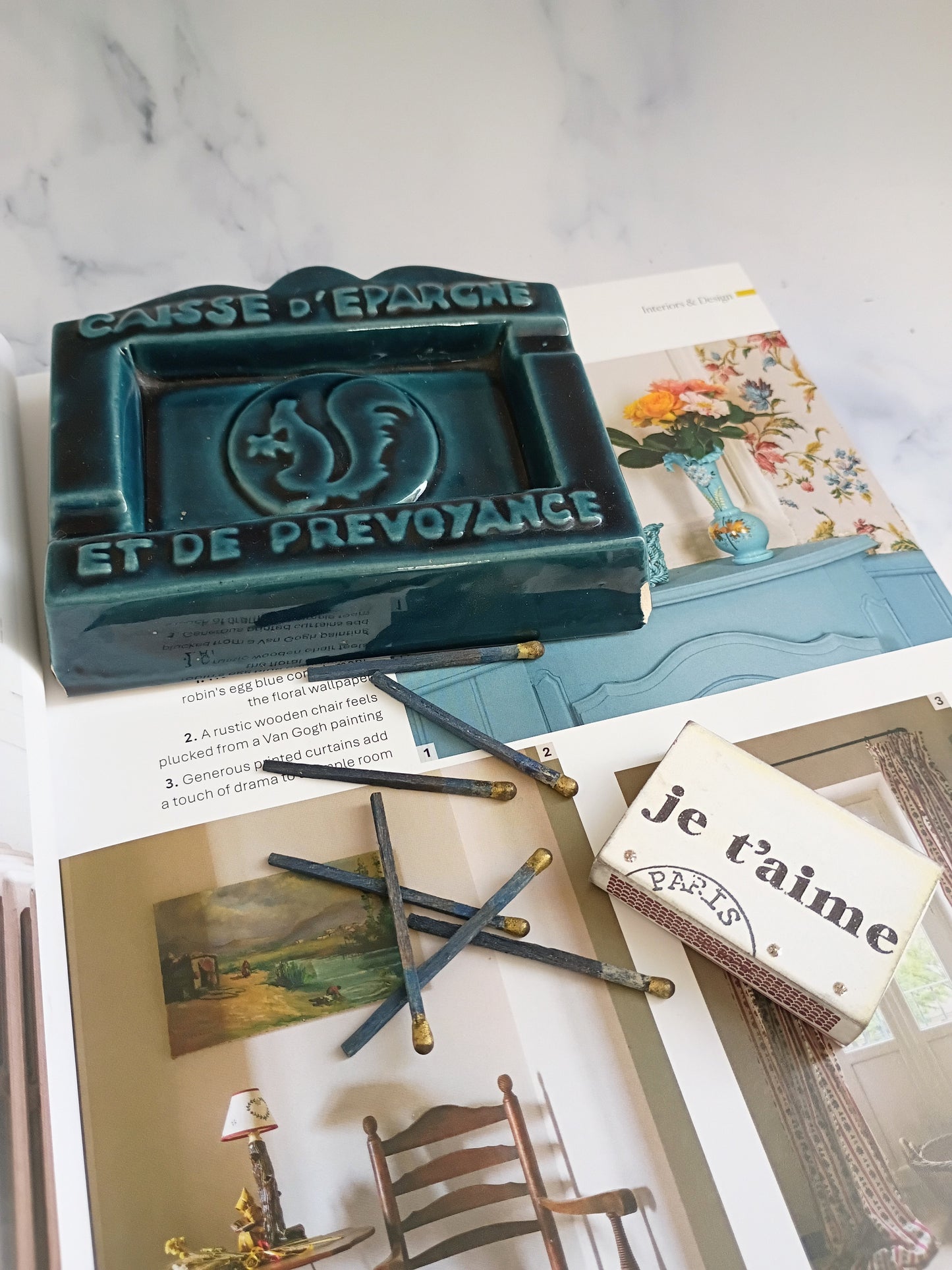Vintage French Pretty Ink Blue Ashtray