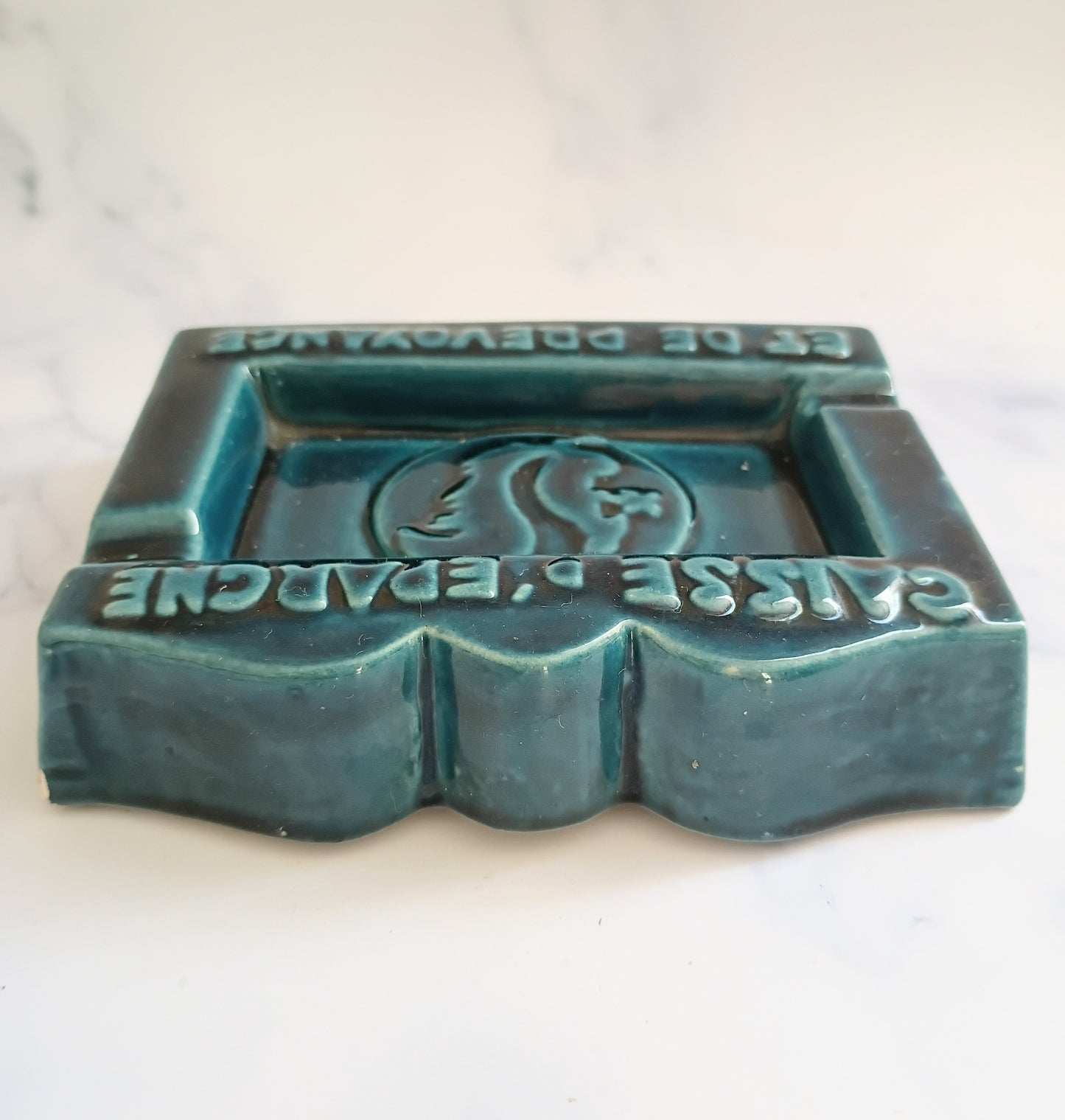 Vintage French Pretty Ink Blue Ashtray