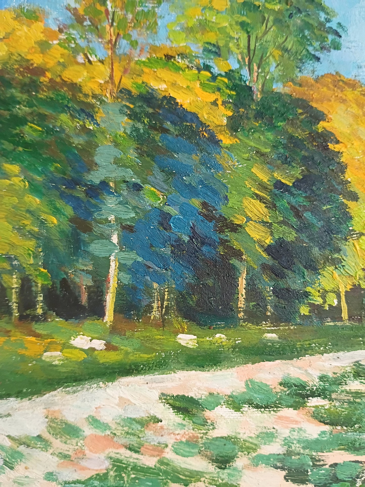 French Vintage Oil Painting- Country Road in the Forest