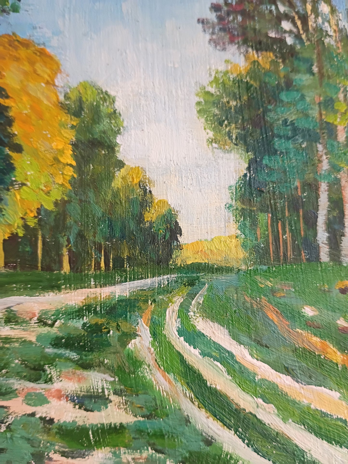 French Vintage Oil Painting- Country Road in the Forest