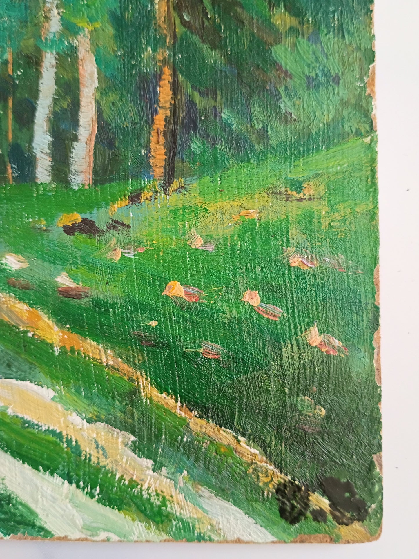 French Vintage Oil Painting- Country Road in the Forest