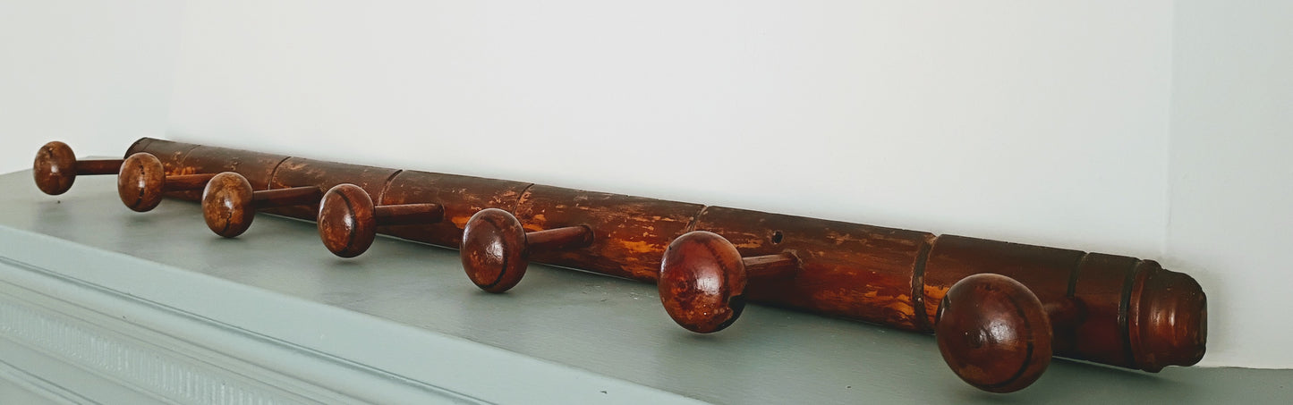 Antique French Faux Bamboo Coat Hat Rack - 7 Hooks