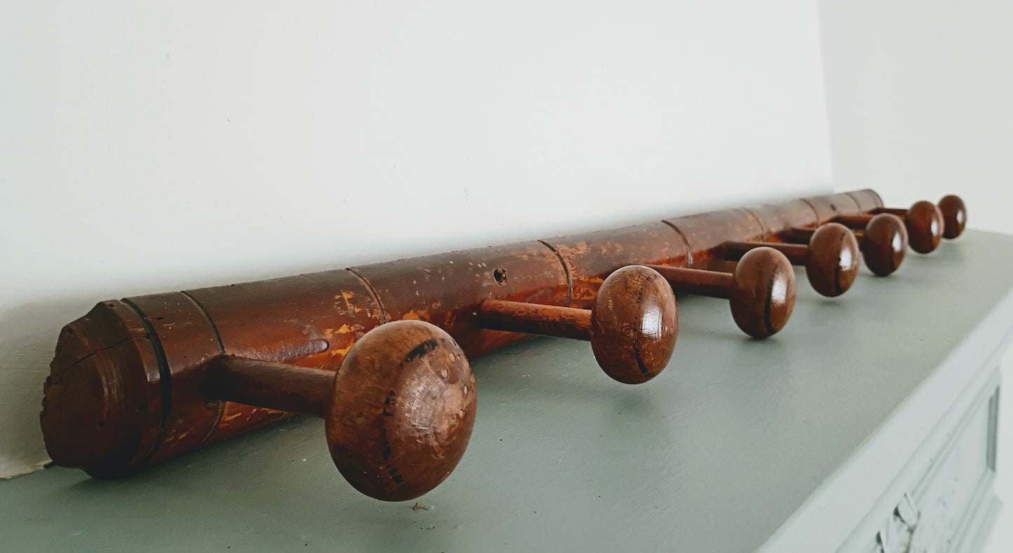 Antique French Faux Bamboo Coat Hat Rack - 7 Hooks