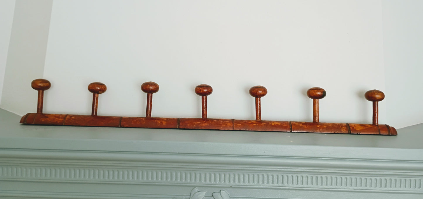 Antique French Faux Bamboo Coat Hat Rack - 7 Hooks