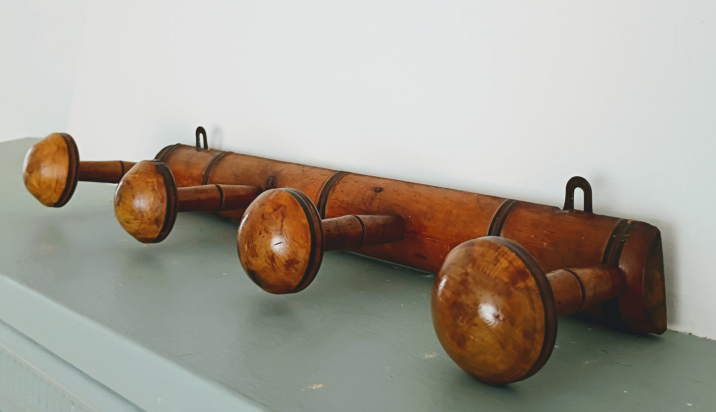 Antique French Faux Bamboo Coat Hat Rack - 4 Hooks