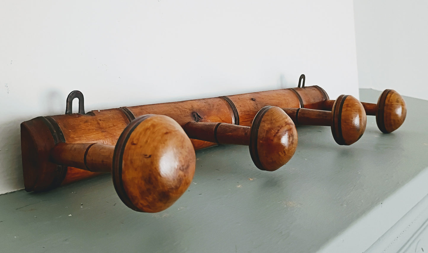 Antique French Faux Bamboo Coat Hat Rack - 4 Hooks
