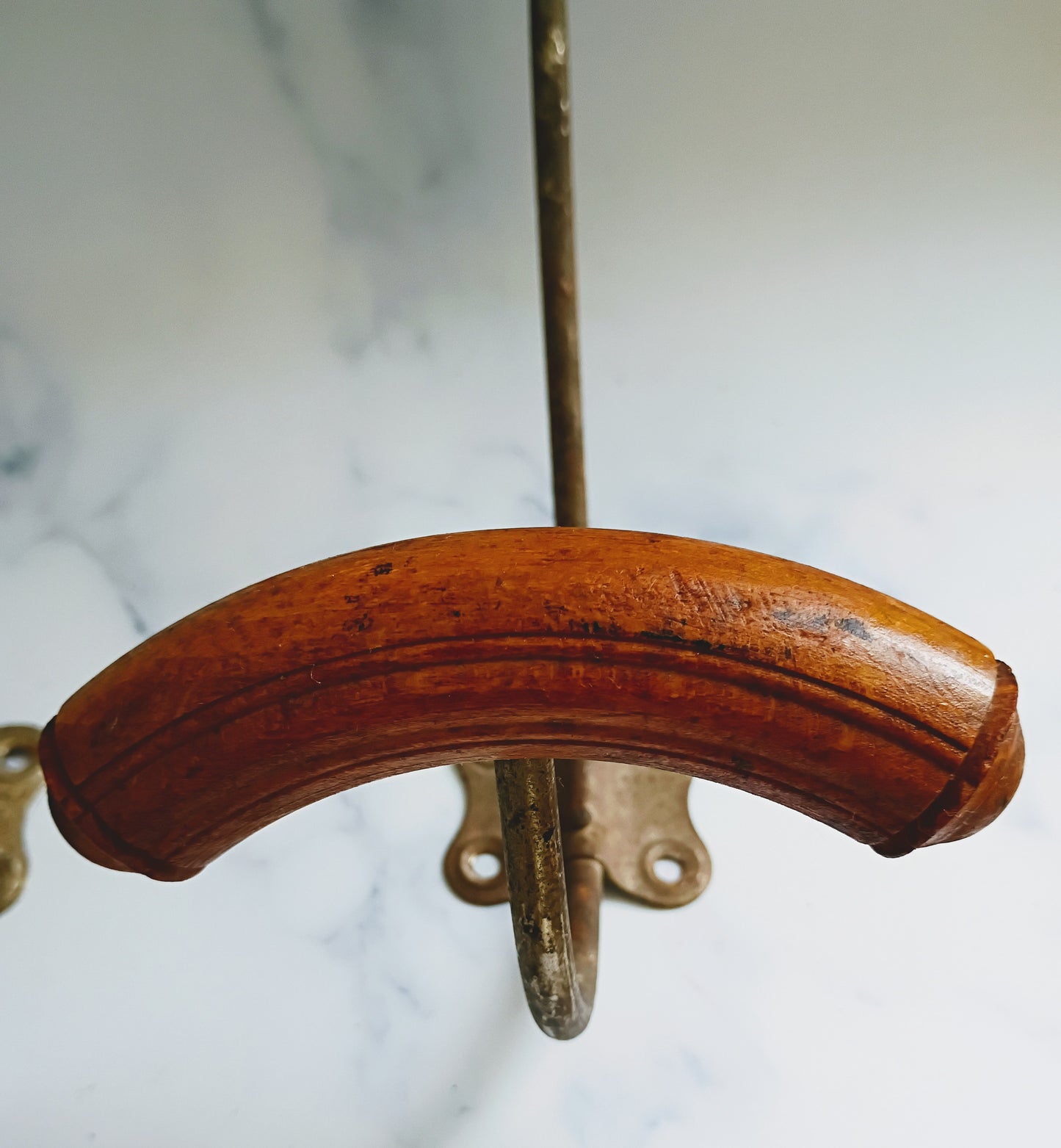 Pair of Antique French Cast Iron & Wood Coat Hooks