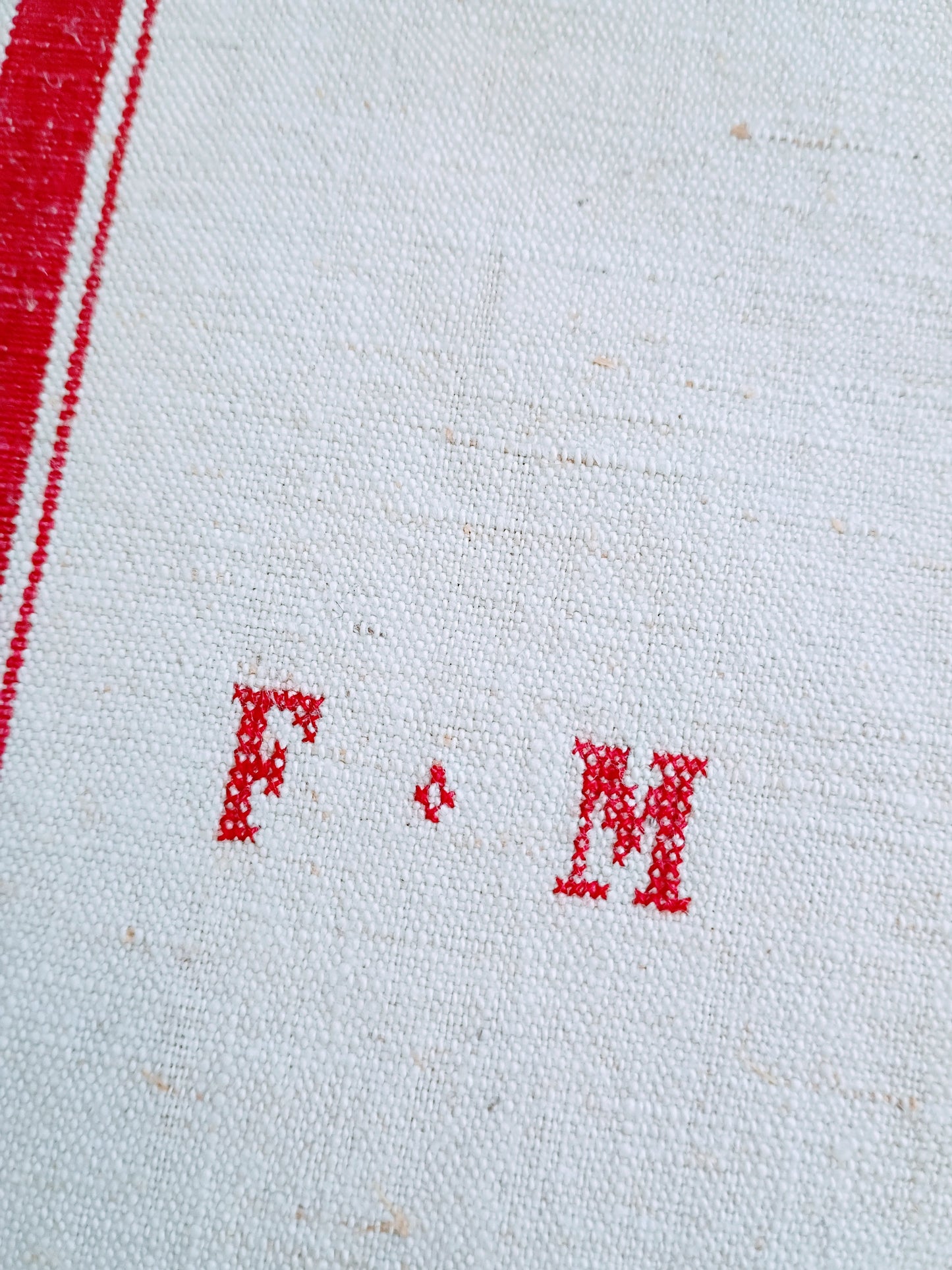 Vintage French Linen Kitchen Towel with Monogram "FM"