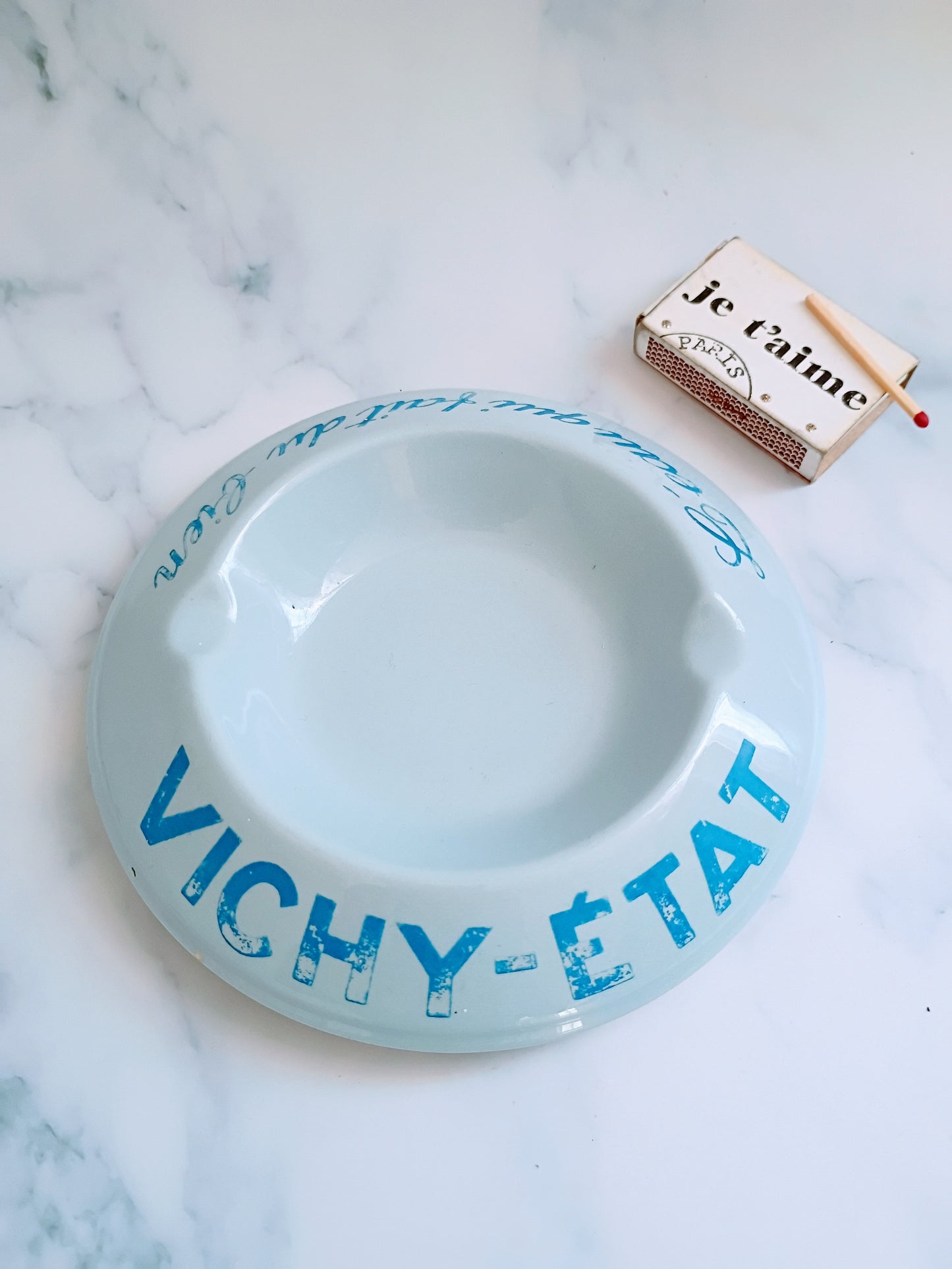 Vintage French Light Blue Vichy Etat Ashtray