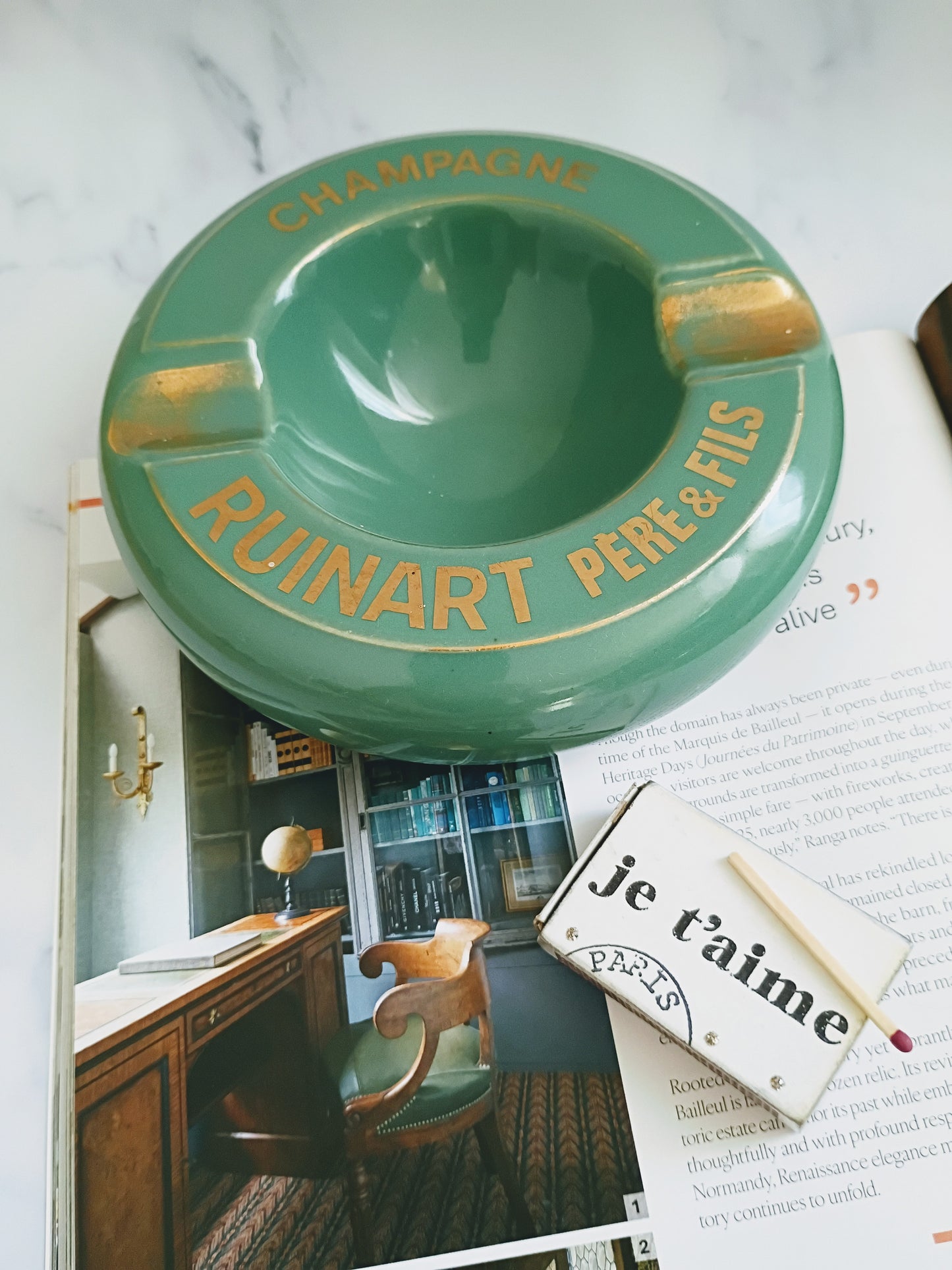 French Vintage Green Ruinart Père & Fils Champagne Ashtray