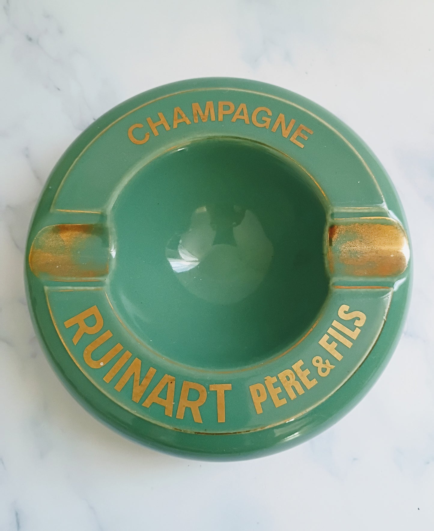 French Vintage Green Ruinart Père & Fils Champagne Ashtray