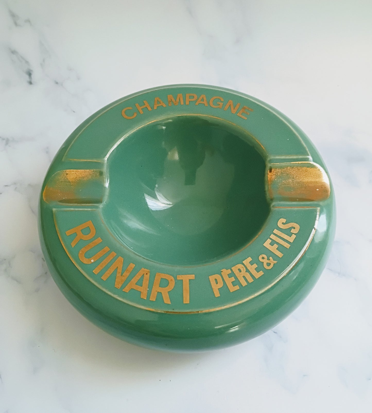French Vintage Green Ruinart Père & Fils Champagne Ashtray