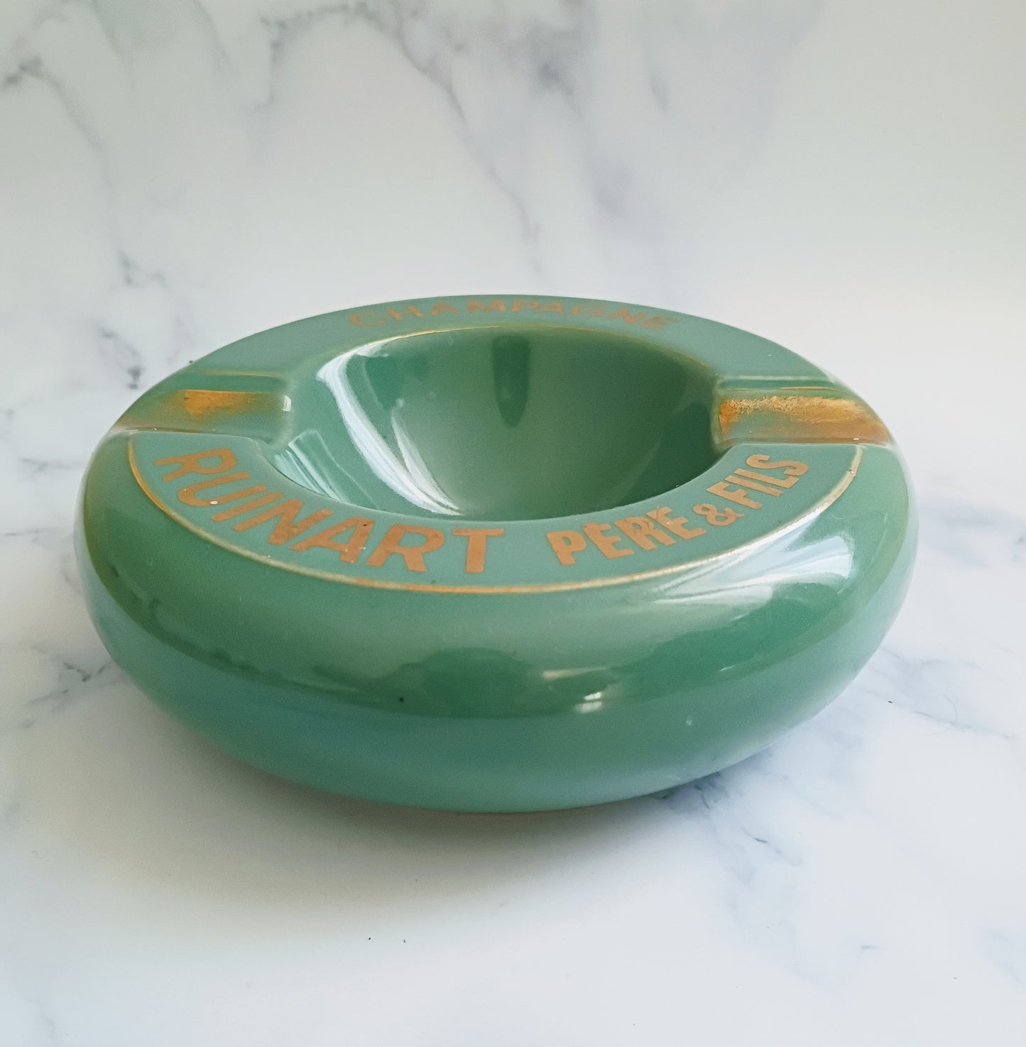 French Vintage Green Ruinart Père & Fils Champagne Ashtray