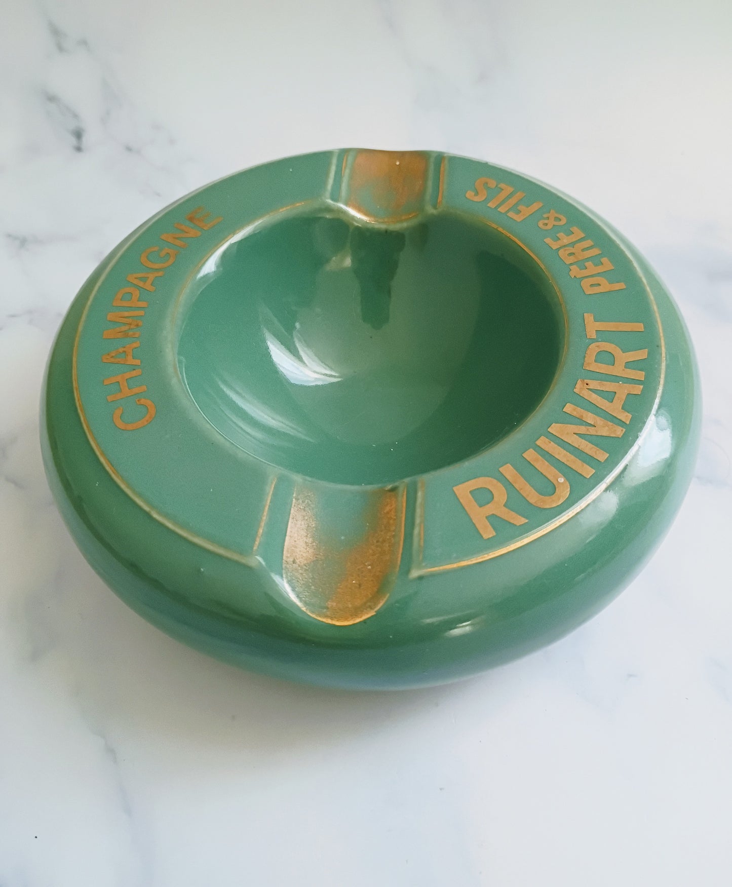 French Vintage Green Ruinart Père & Fils Champagne Ashtray