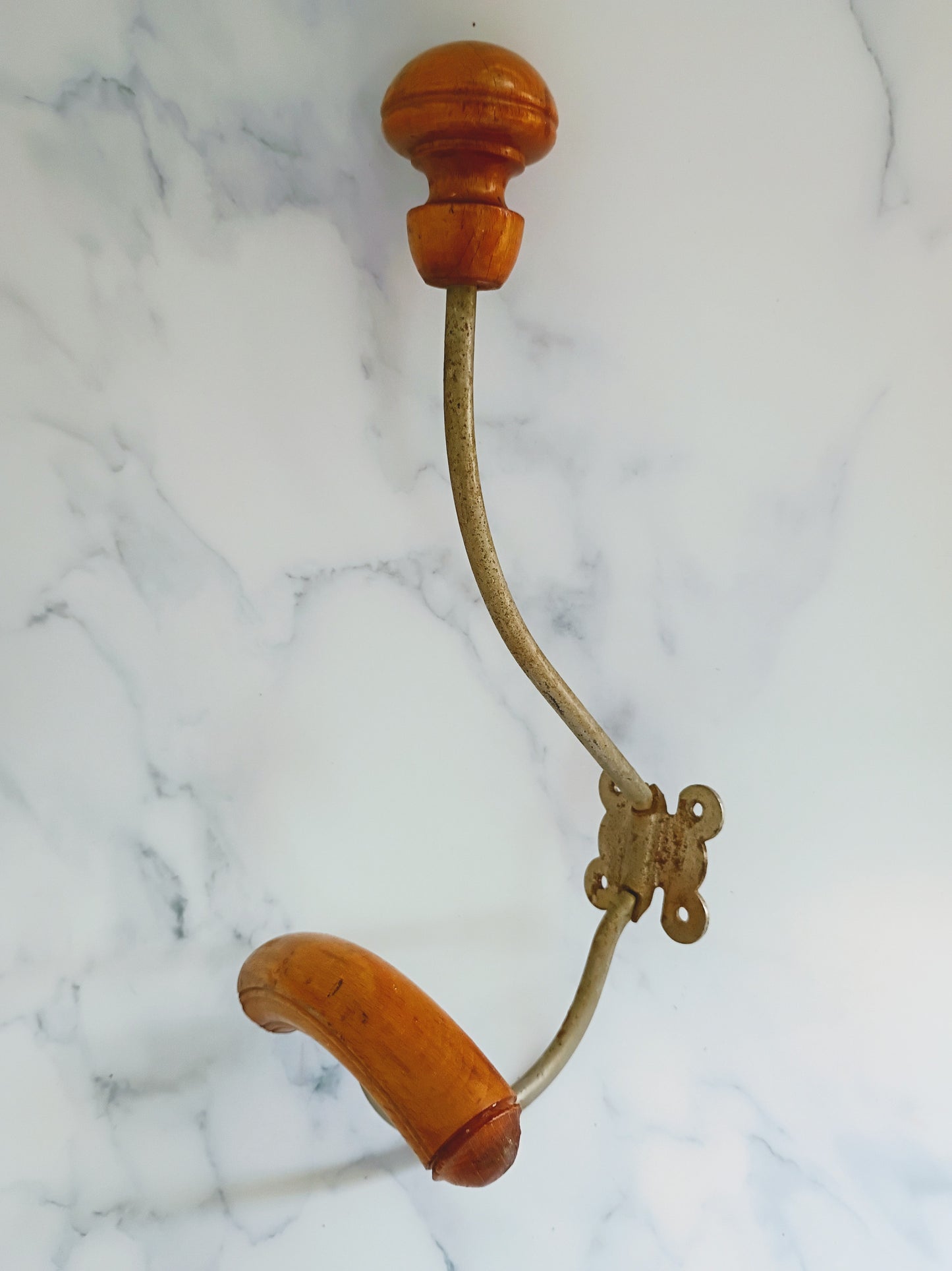 Vintage French Wood & Metal Coat Hook N°5