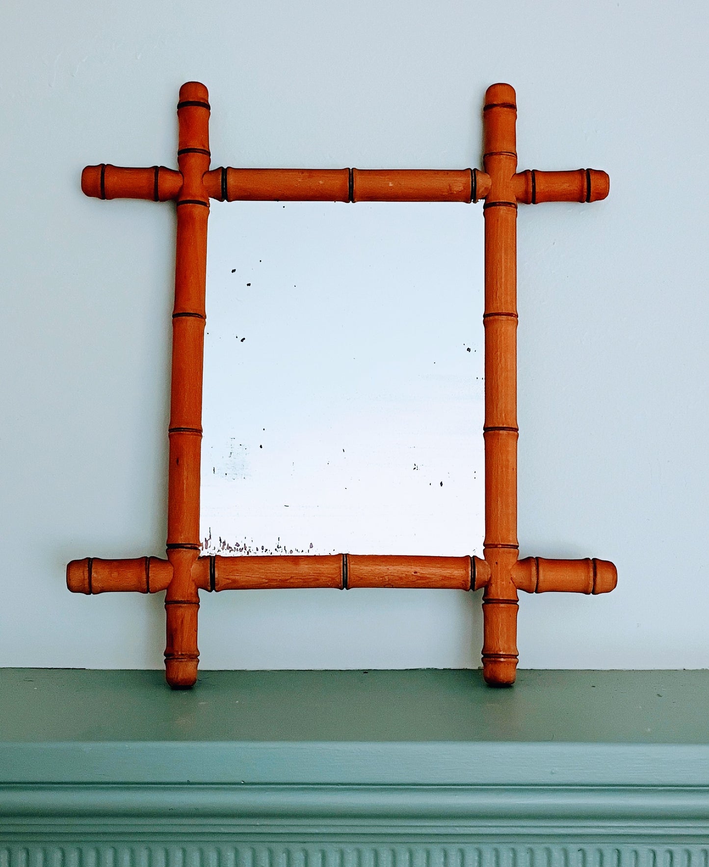 Antique French Faux Bamboo Mirror 15x17