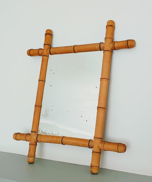 Antique French Faux Bamboo Mirror 15x17