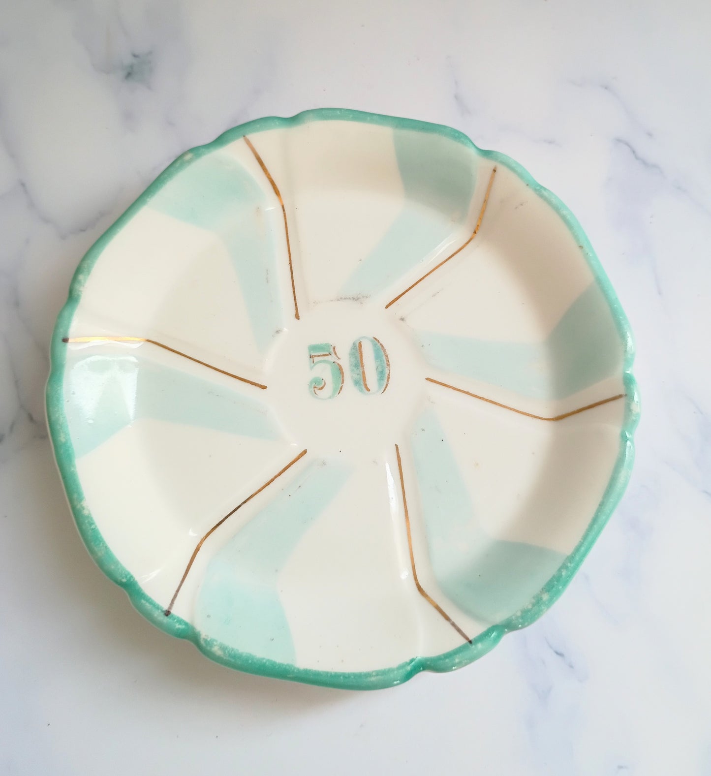 Vintage French Turquoise Blue Rim Bistro Saucer 5"