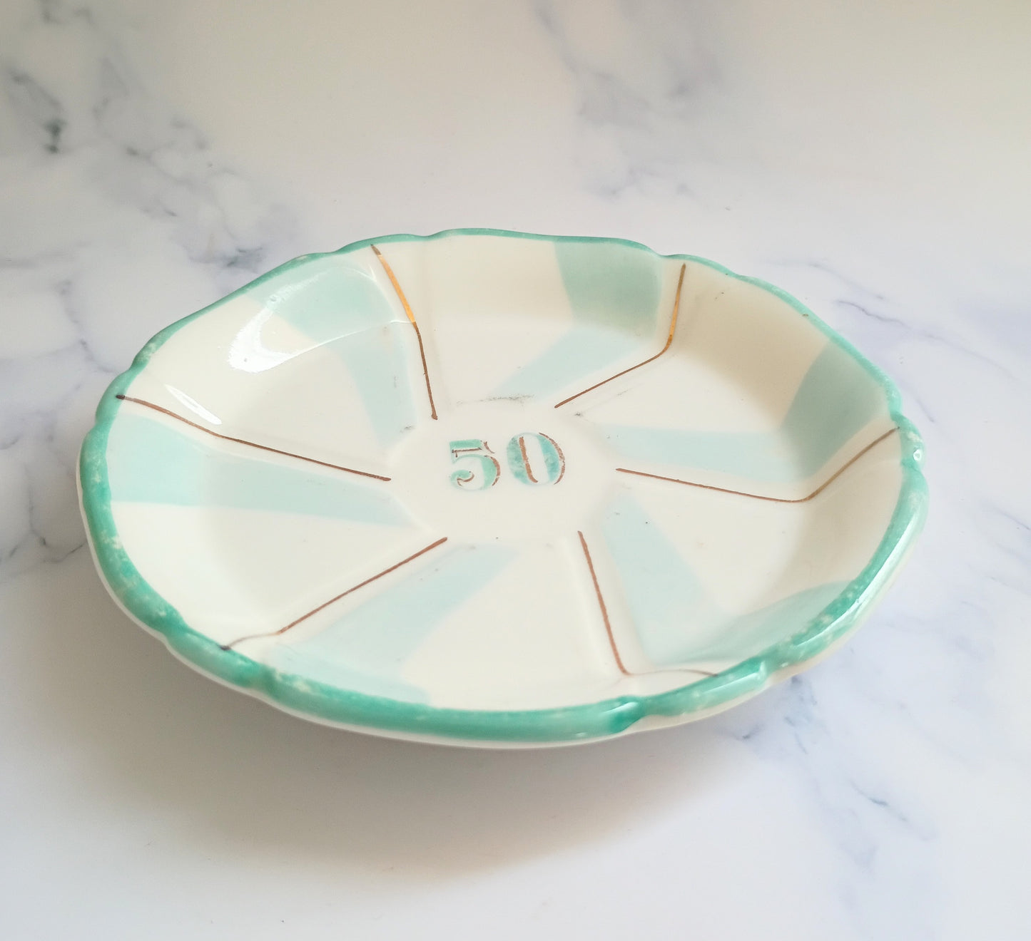Vintage French Turquoise Blue Rim Bistro Saucer 5"
