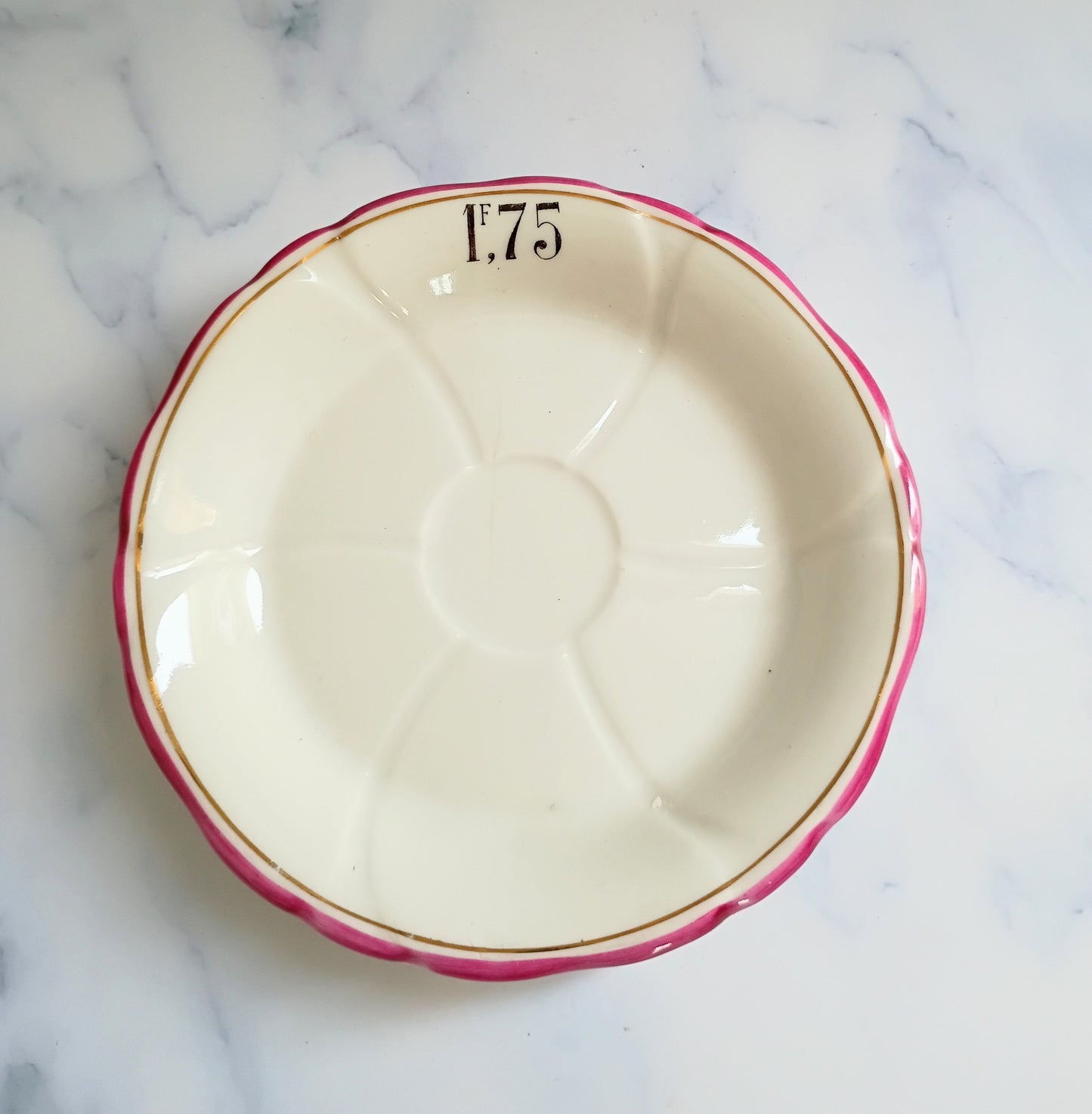 Vintage French Magenta Pink Rim Bistro Saucer 5"
