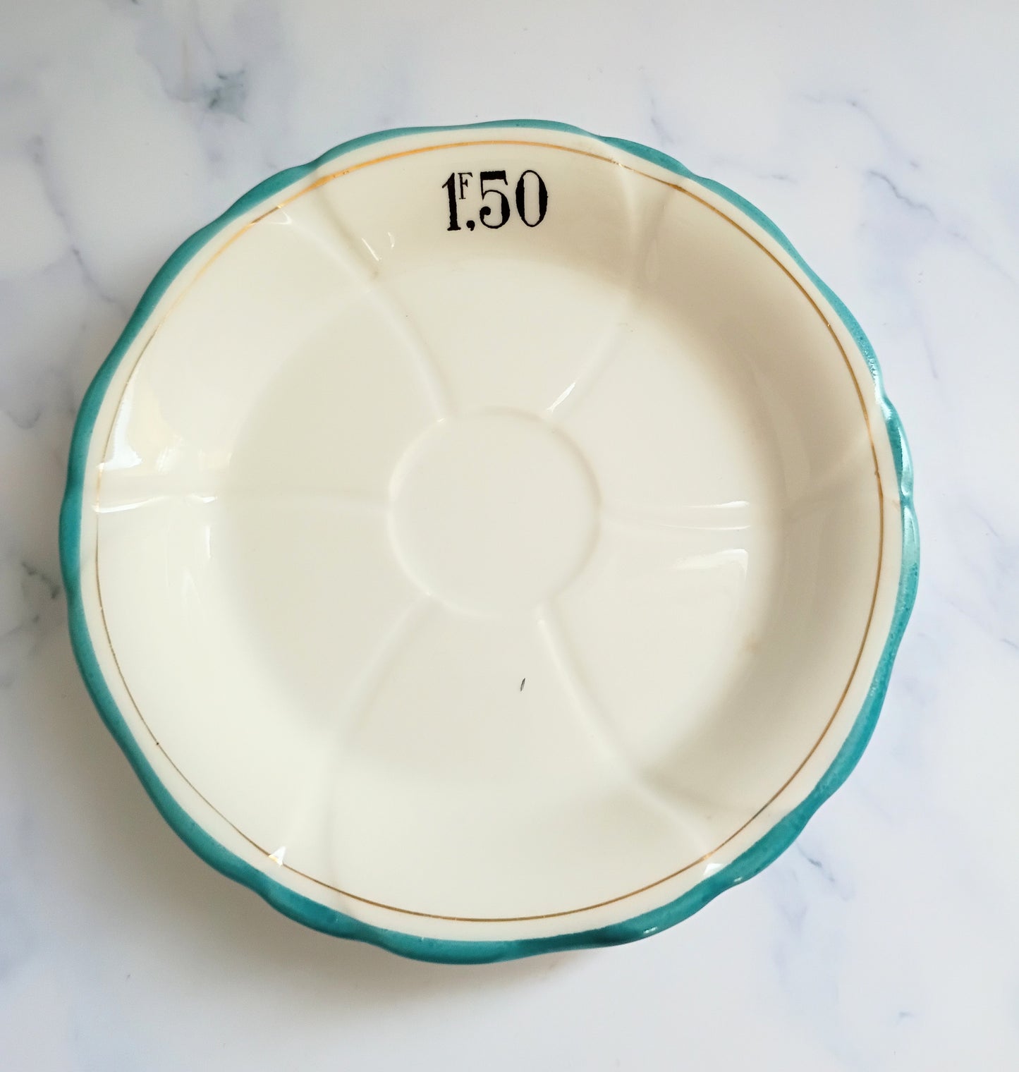 Vintage French Turquoise Blue Rim Bistro Saucer 5"
