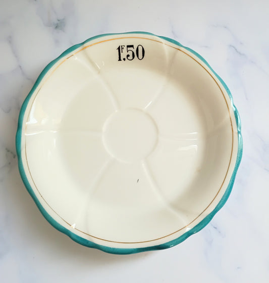 Vintage French Turquoise Blue Rim Bistro Saucer 5"