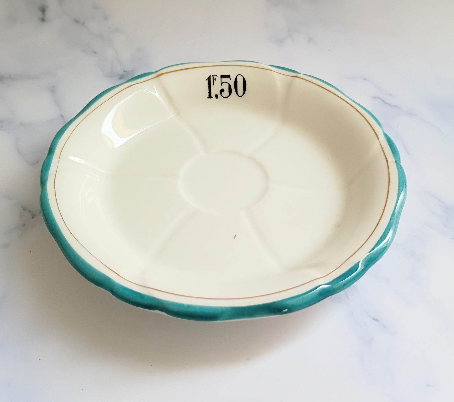 Vintage French Turquoise Blue Rim Bistro Saucer 5"