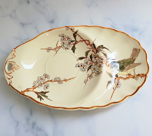 Vintage French Bird and Blossoms Hand Painted Saucer