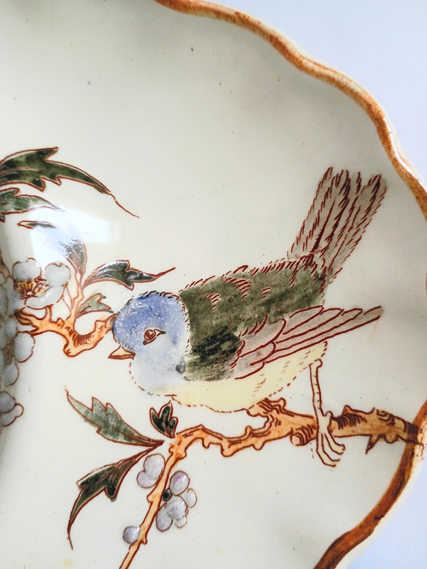 Vintage French Bird and Blossoms Hand Painted Saucer