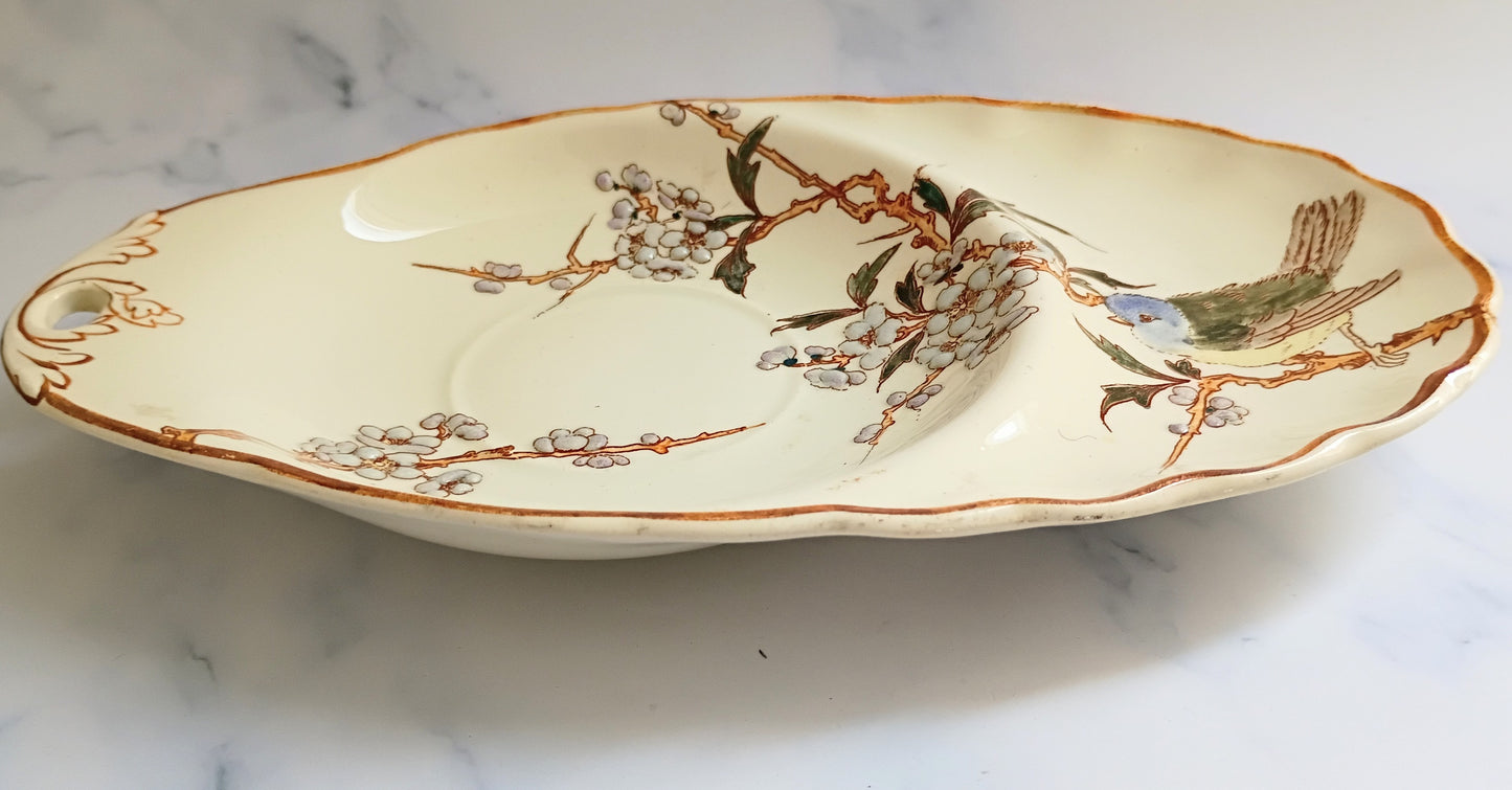 Vintage French Bird and Blossoms Hand Painted Saucer