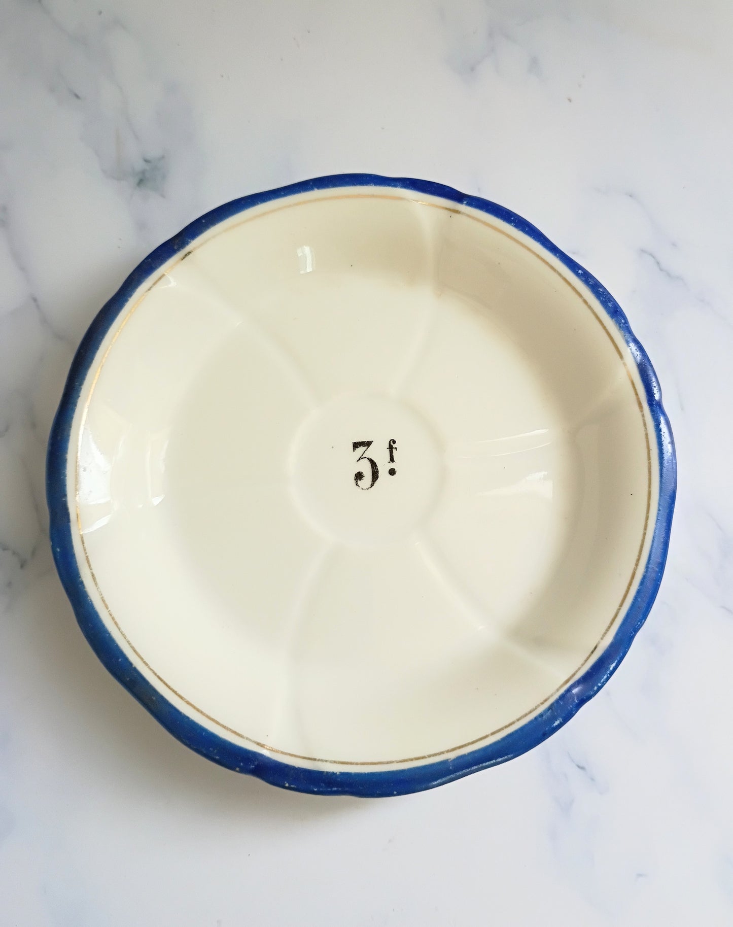 Vintage French Francs Blue Rim Bistro Saucer 5"