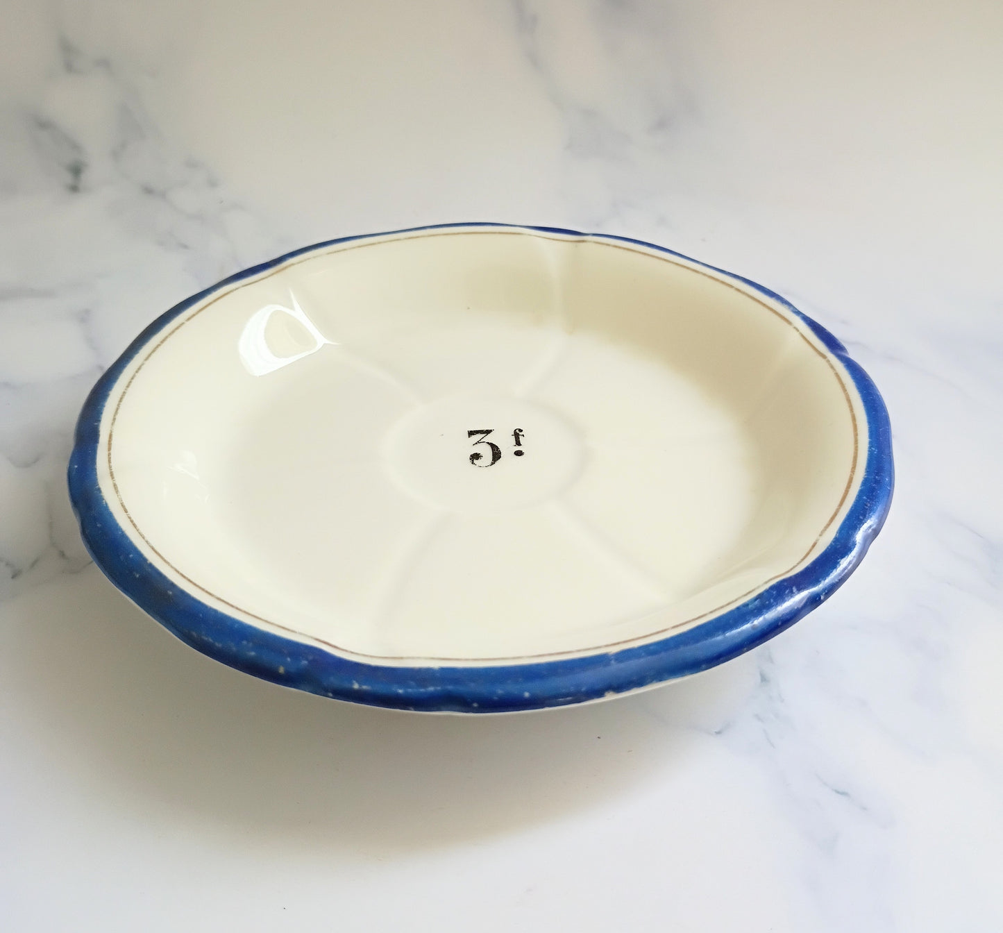 Vintage French Francs Blue Rim Bistro Saucer 5"