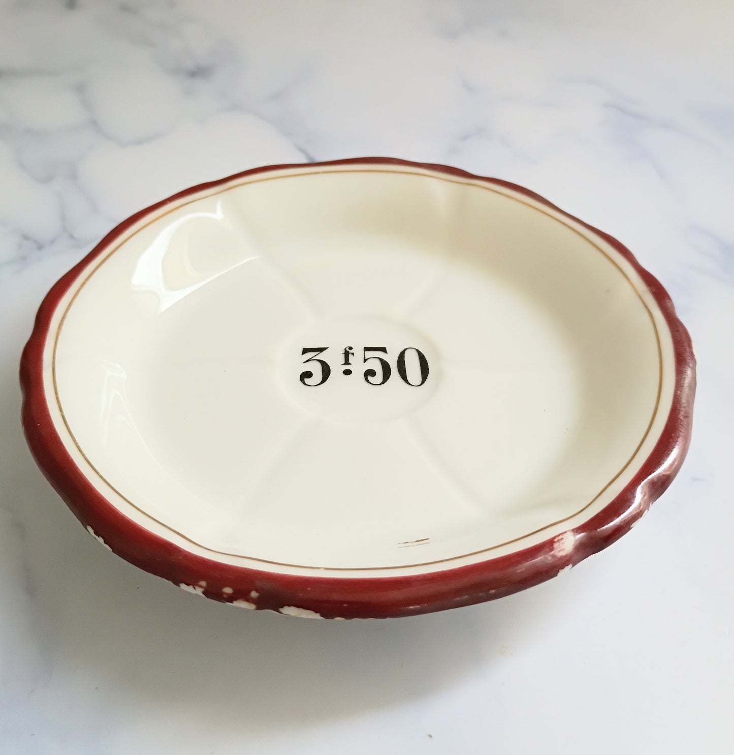 Vintage French Francs Red Rim Bistro Saucer 4"