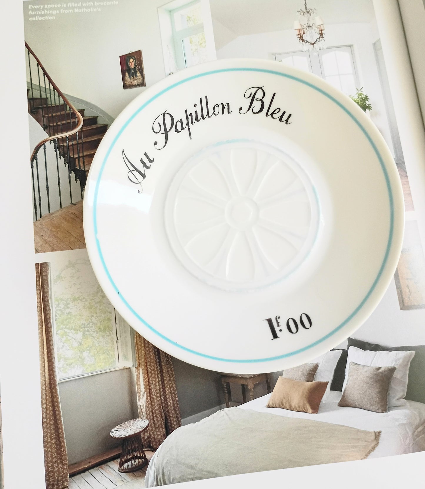 Vintage French Mid-Century Light Blue Bistro Saucer 5"- Au Papillon Bleu