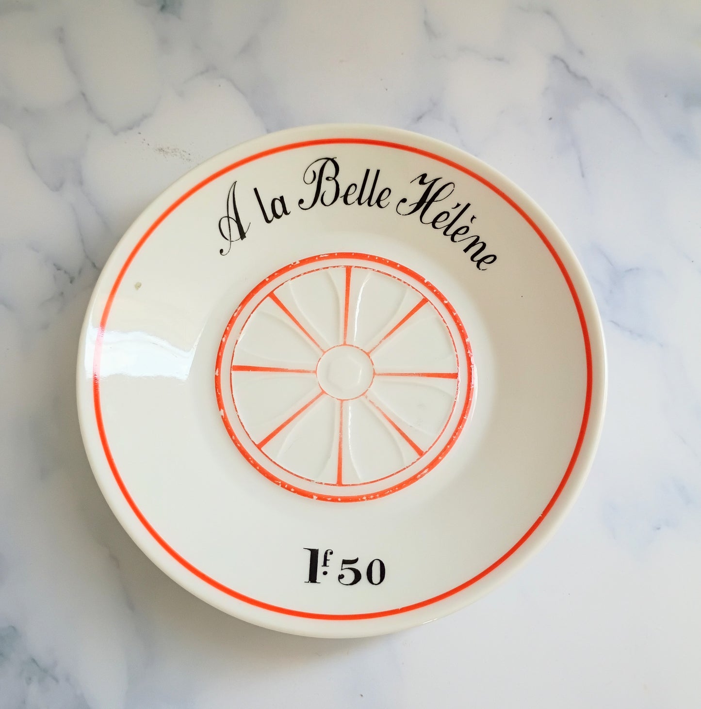 Vintage French Mid-Century Orange Bistro Saucer 5"- A la Belle Hélène