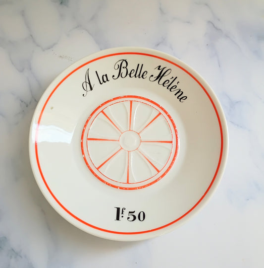 Vintage French Mid-Century Orange Bistro Saucer 5"- A la Belle Hélène