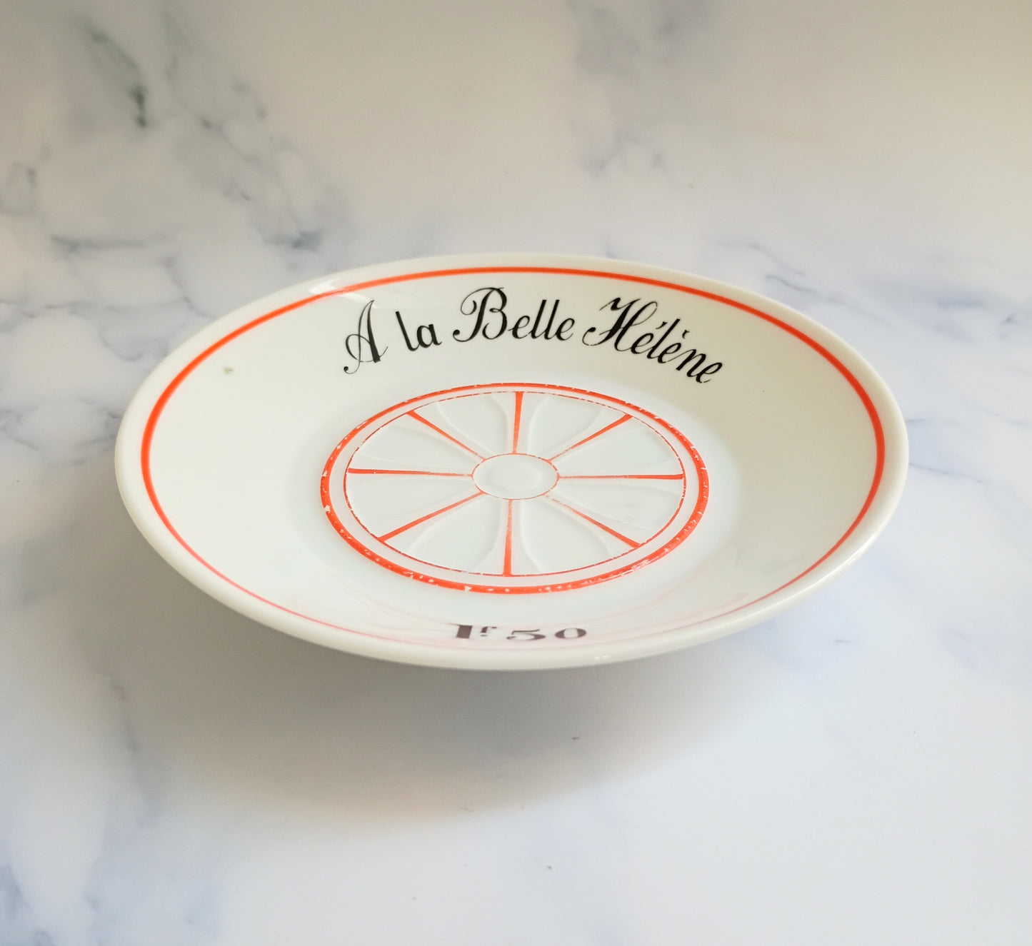 Vintage French Mid-Century Orange Bistro Saucer 5"- A la Belle Hélène