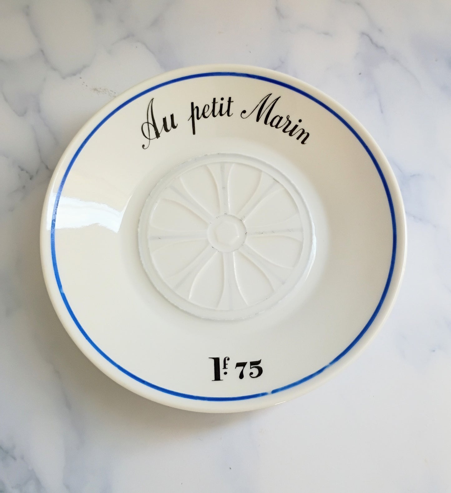 Vintage French Mid-Century Blue Bistro Saucer 5"- Au Petit Marin