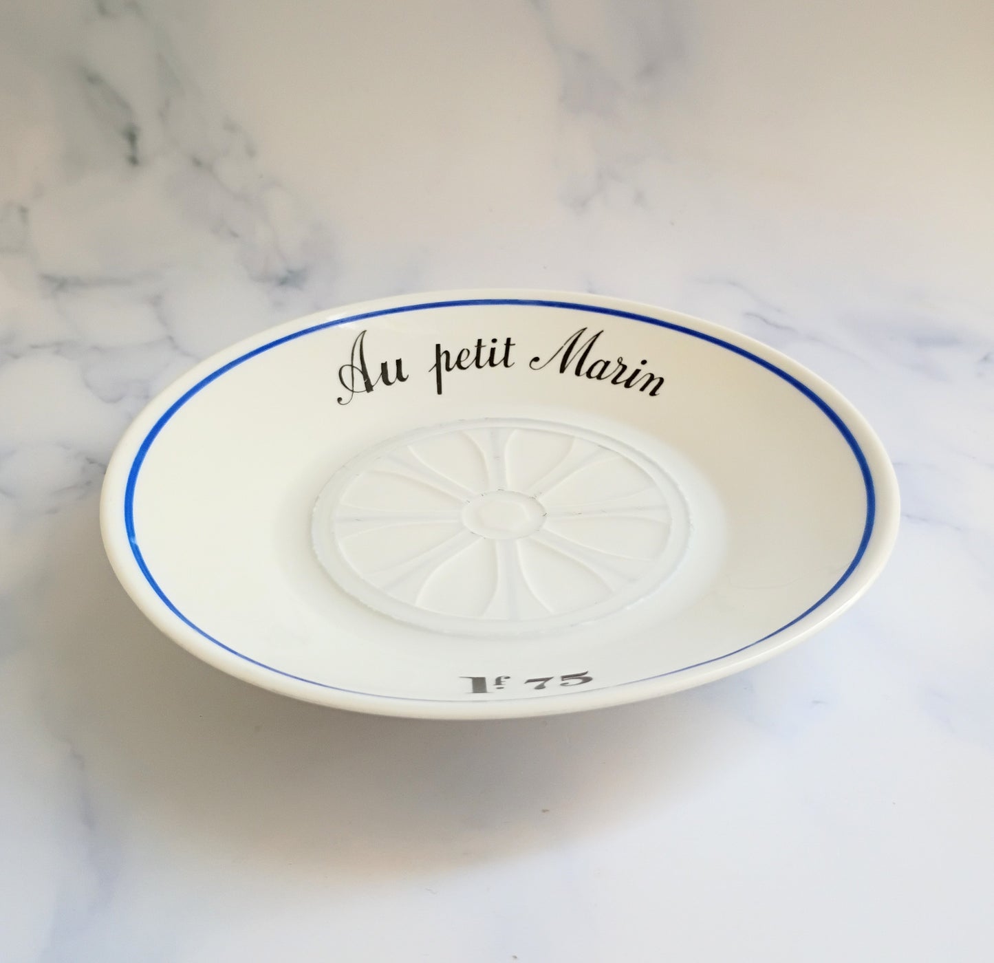 Vintage French Mid-Century Blue Bistro Saucer 5"- Au Petit Marin