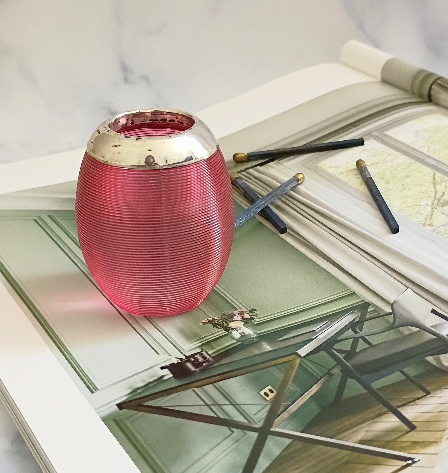 Antique 1901 English Cranberry Pink Glass Match Striker
