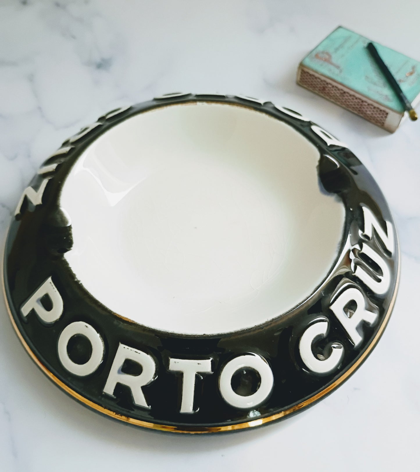 French Vintage Black Porto Cruz Ashtray