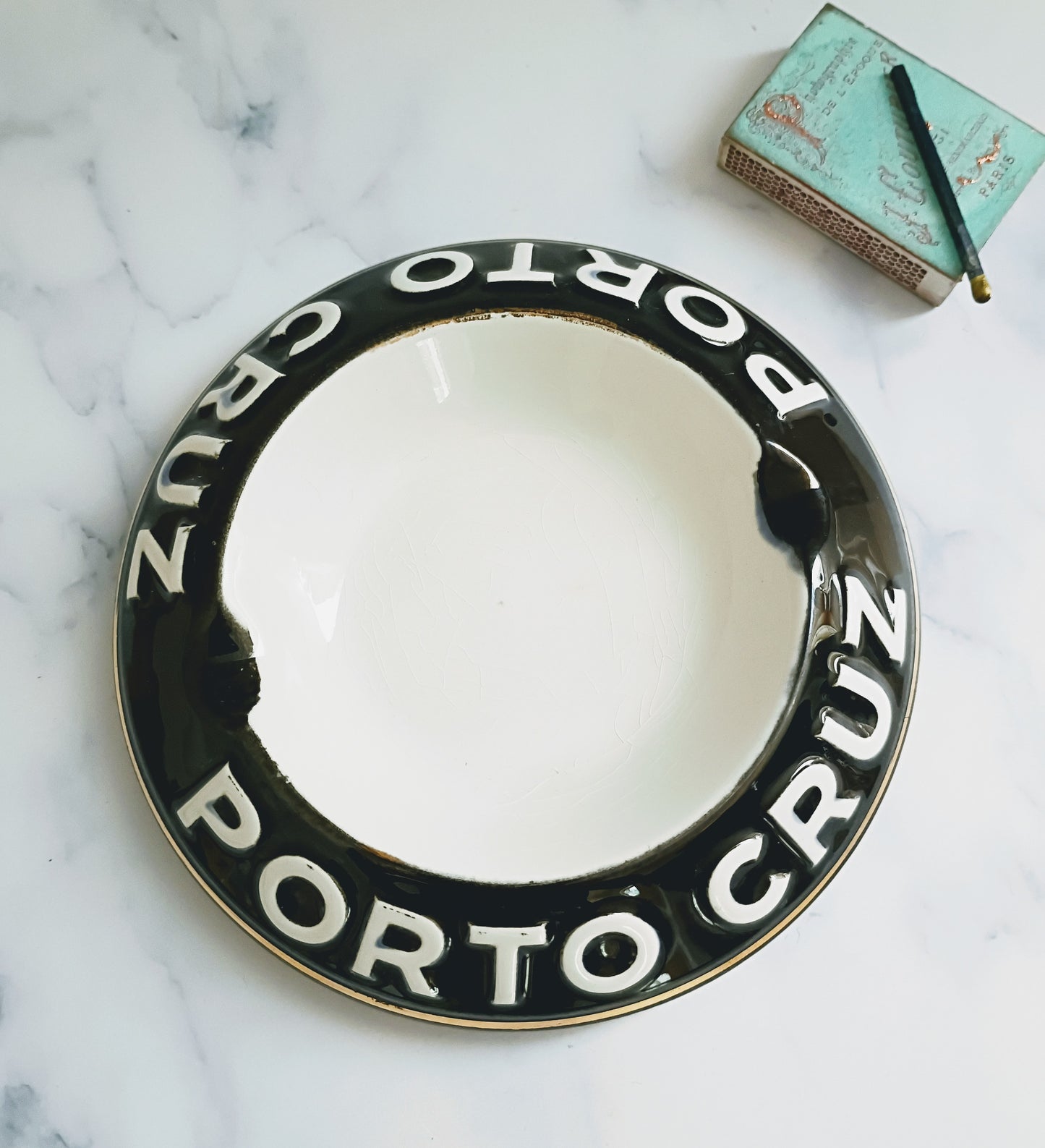 French Vintage Black Porto Cruz Ashtray
