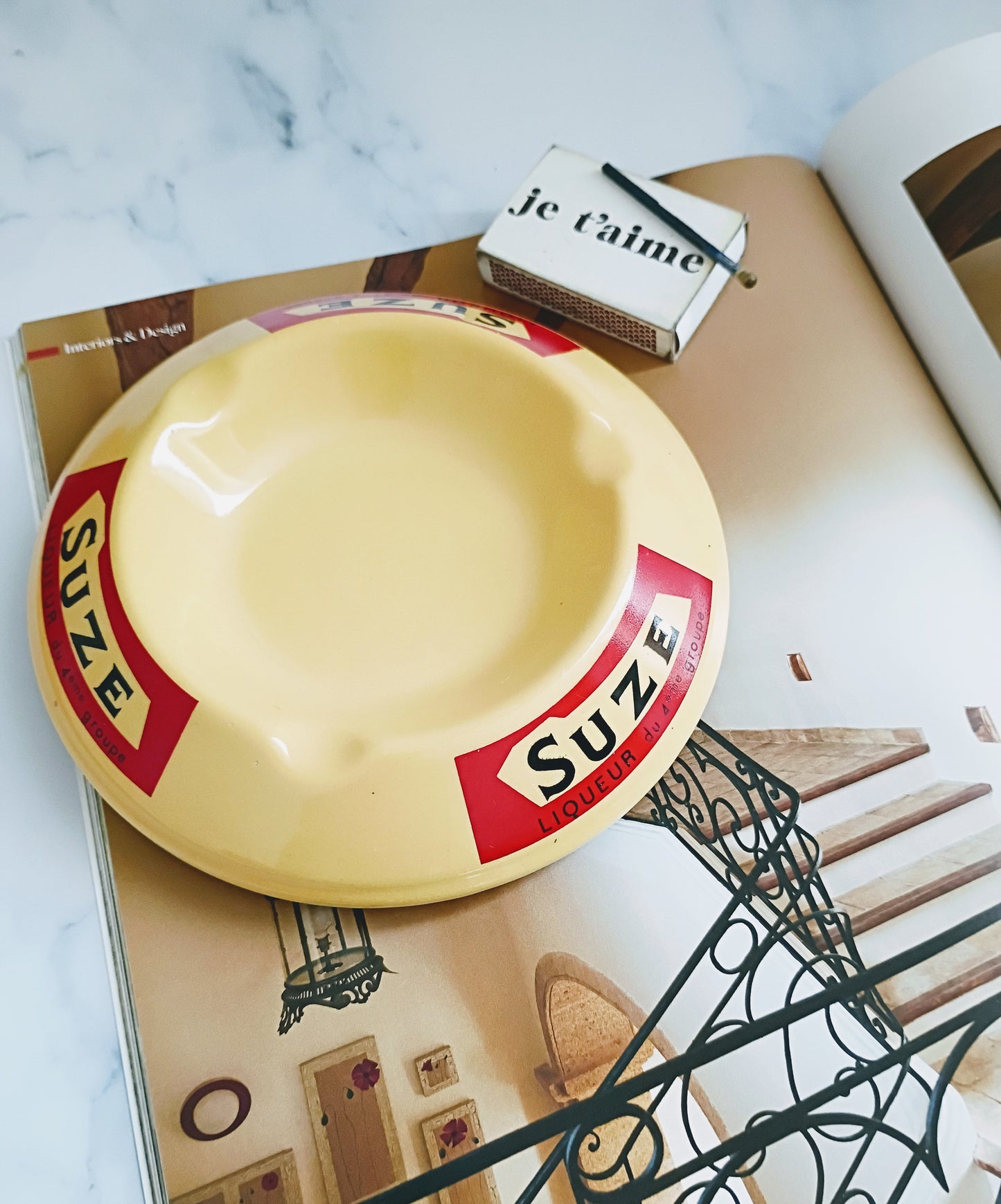 French Vintage Yellow & Red Suze Ashtray